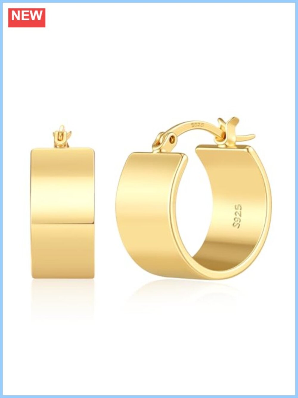 Chunky Gold Hoop Earrings 14K Gold Plated Sterling Silver Clip On Women